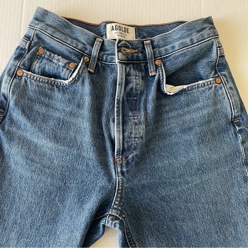 Agolde 90’s Pinch Waist High Rise Women's Blue Straight Leg Jeans Button up - Picture 3 of 15